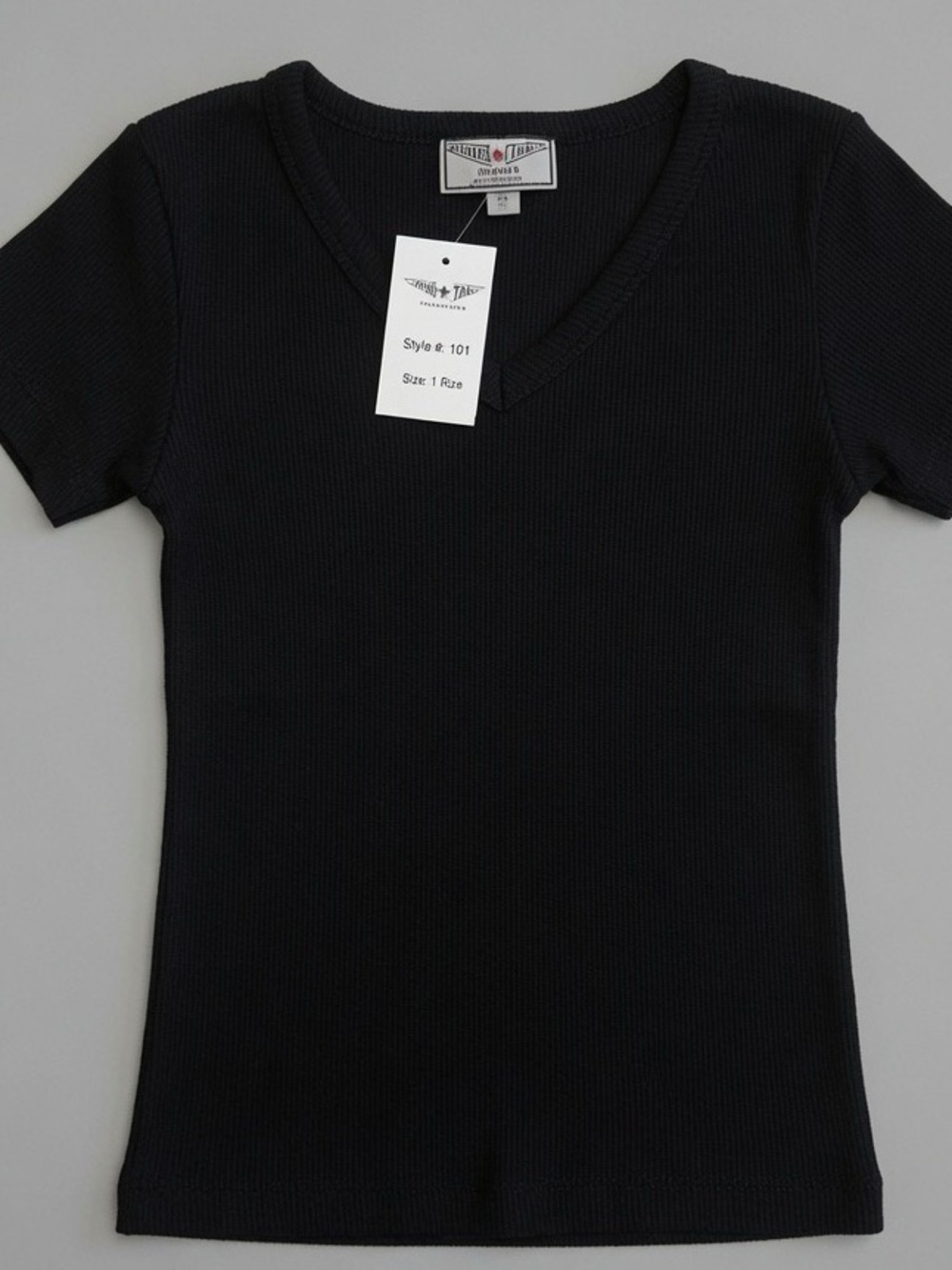 Hard Tail Forever Black Ribbed V-Neck Tee Shirt Style 101 One Size Made in USA